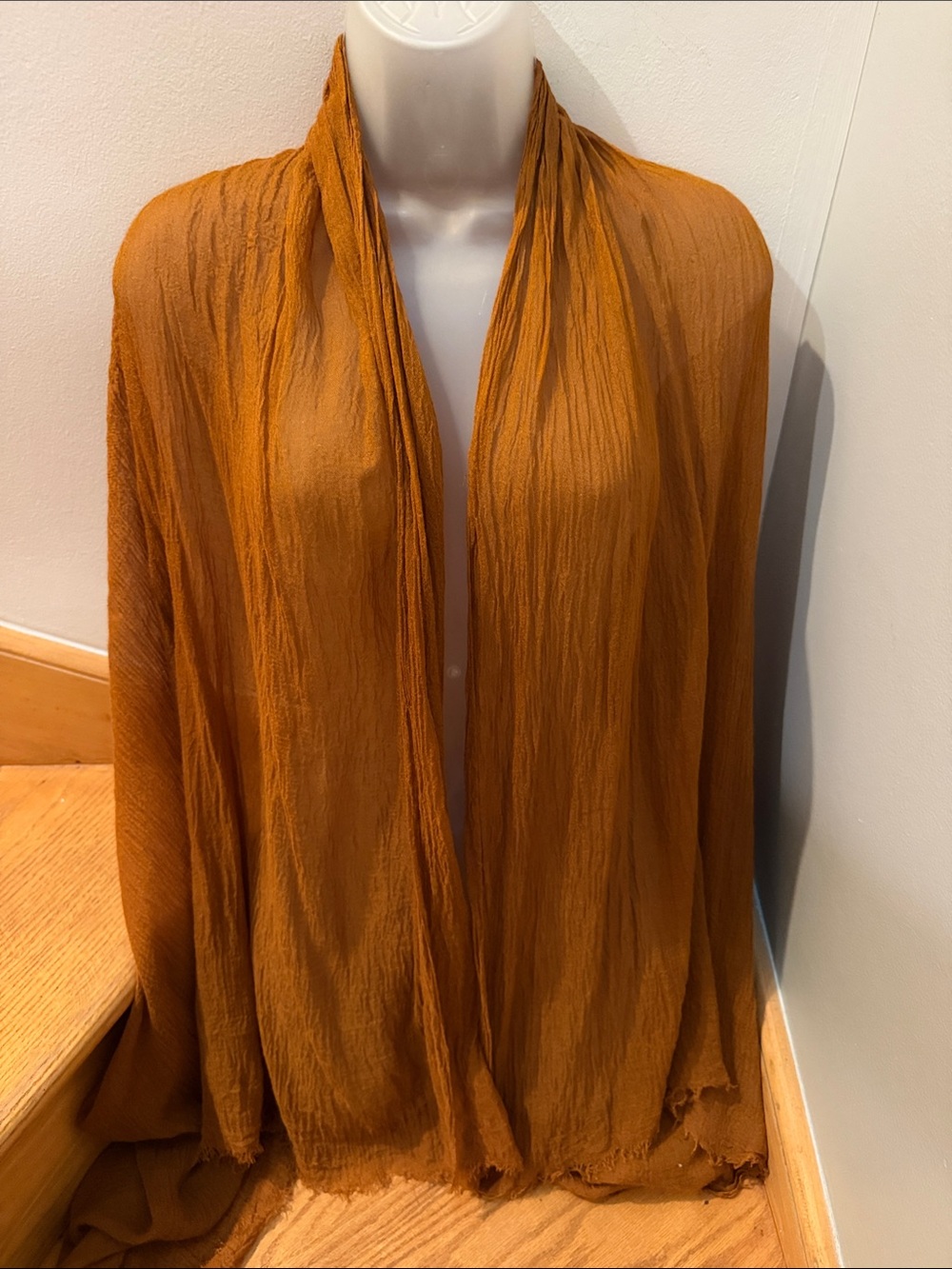 CHAN LUU Camel Rust Terracotta Cashmere Silk Blend Fringe Scarf Wrap